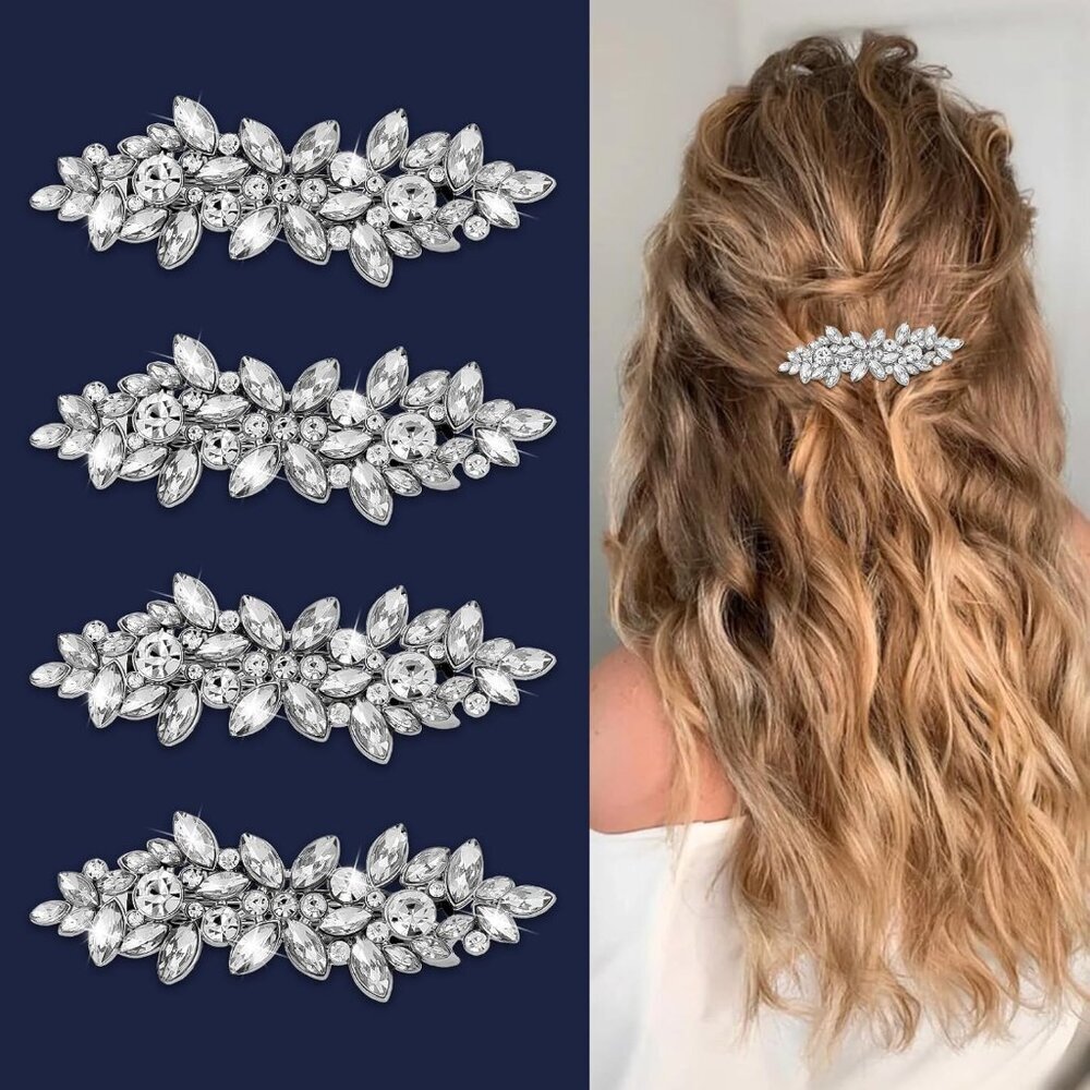 4pcs Rhinestone Hair Clips Silver Sparkling Bridal Wedding Hair Accessories